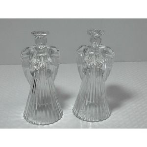 Vintage Lead‎ Crystal Praying Angels Glass Candlestick Candle Holders